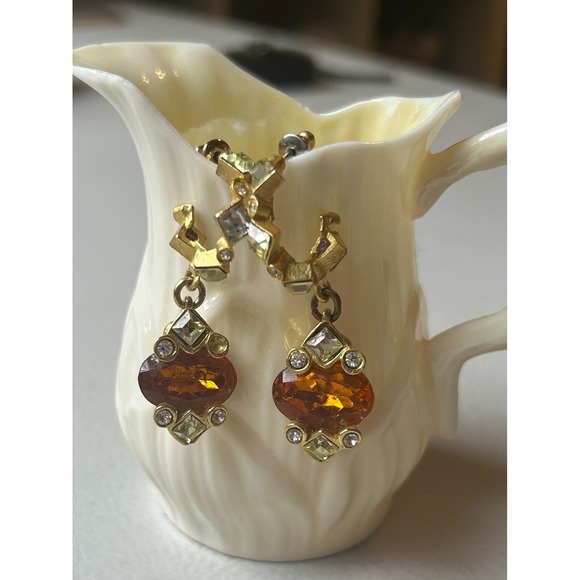 Roxanne Assoulin earrings clip on runway citrine color rhinestone statement WOW! - Picture 2 of 7